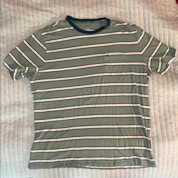 Vineyard Vines Olive and White Striped Tee - Picture 1 of 3